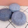 Moroccan Gray Leather Ottoman Footstool - Handmade Genuine Leather Pouf - 100% Real Natural Leather