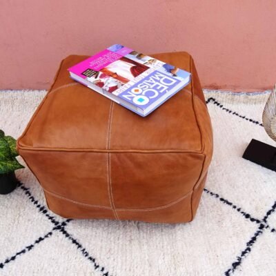 Square Luxury Ottomans Leather Pouf, Unstuffed pouf
