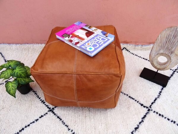 Square Luxury Ottomans Leather Pouf, Unstuffed pouf
