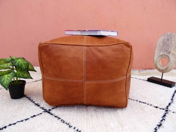 Square Luxury Ottomans Leather Pouf, Unstuffed pouf – Image 8