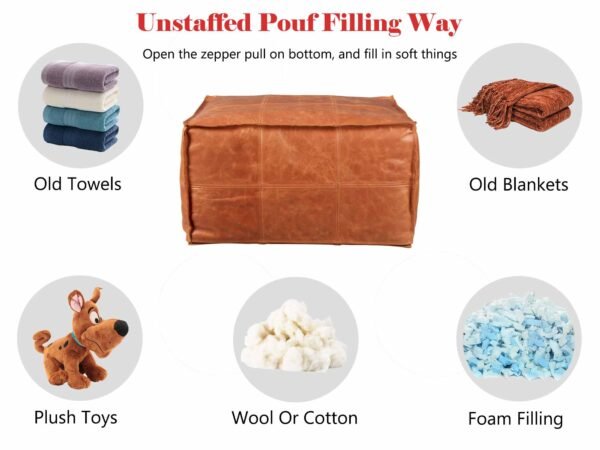 Moroccan Square Leather Pouf Ottoman, Unstuffed Square Floor Cushion Footstool - Image 4