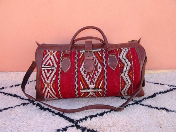 Vintage Moroccan Kilim Leather Bag - Genuine Leather Bag - Moroccan Bag made with Leather and berber Rug - Image 2