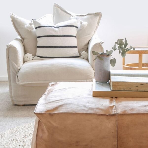 Moroccan Square Leather Pouf Ottoman, Unstuffed Square Floor Cushion Footstool - Image 3