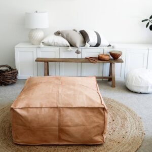 Moroccan Square Leather Pouf Ottoman, Unstuffed Square Floor Cushion Footstool