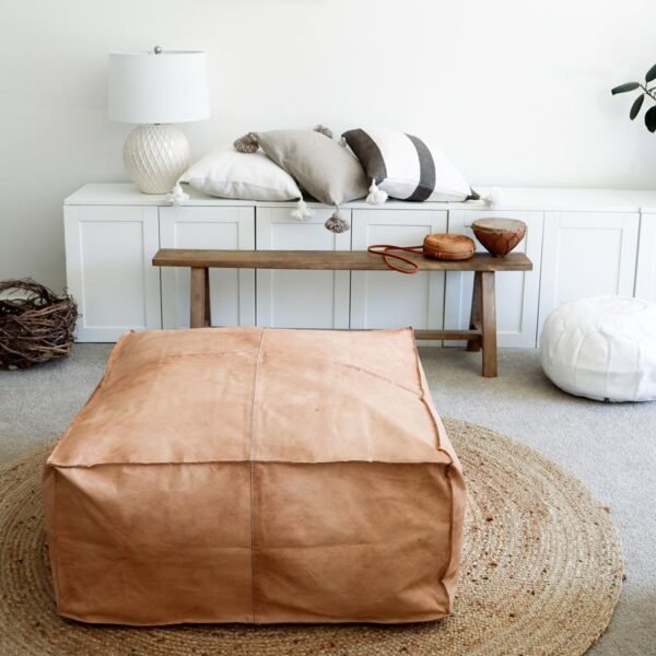 Moroccan Square Leather Pouf Ottoman, Unstuffed Square Floor Cushion Footstool - Image 2