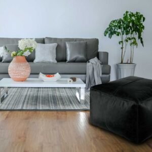 Square Moroccan Genuine Leather Ottoman Pouf (Unstuffed)