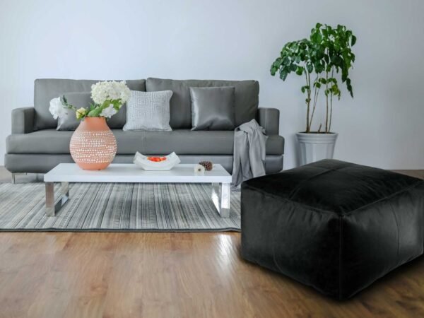 Square Moroccan Genuine Leather Ottoman Pouf (Unstuffed)