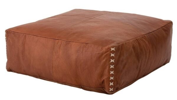 Tan Square Luxury Ottomans Leather Pouf - Moroccan Handmade Footstools Pouf (Unstuffed). - Image 6