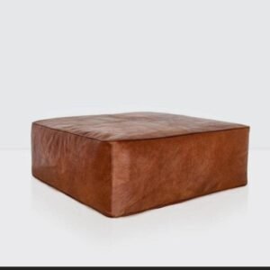 Tan Square Luxury Ottomans Leather Pouf – Moroccan Handmade Footstools Pouf (Unstuffed).