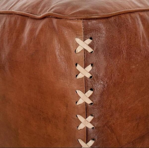 Tan Square Luxury Ottomans Leather Pouf - Moroccan Handmade Footstools Pouf (Unstuffed). - Image 4