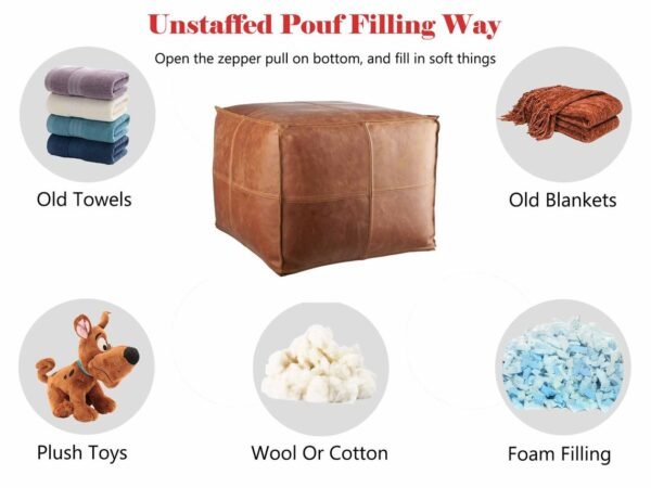 Square Leather Pouf Ottoman , Unstuffed Square Floor Cushion Footstool - Image 6