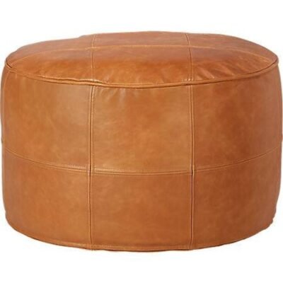 Round Moroccan Genuine Leather Ottoman Pouf