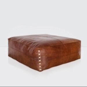 Tan Square Luxury Ottomans Leather Pouf – Moroccan Handmade Footstools Pouf (Unstuffed).