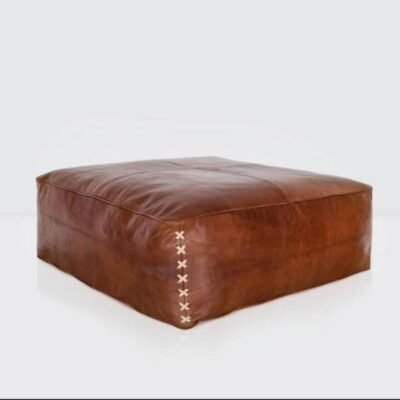 Tan Square Luxury Ottomans Leather Pouf – Moroccan Handmade Footstools Pouf (Unstuffed).