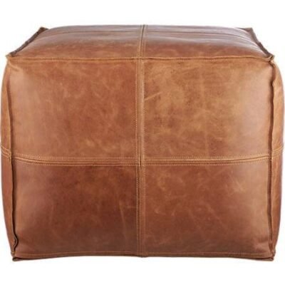 Unstuffed Square Leather Pouf Ottoman