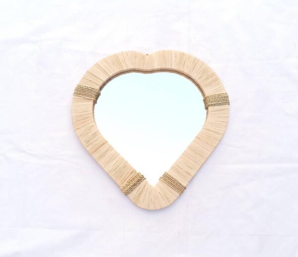 Wall Heart Raffia Mirror - Bohemian Mirror in natural raffia