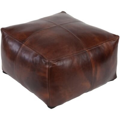 Dark Brown Square Genuine Leather Moroccan Ottoman Pouf – 100% Real Leather