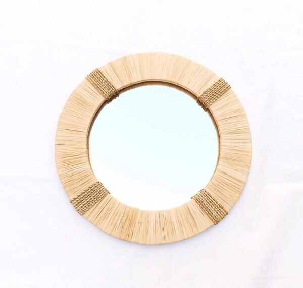 Wall Round Raffia Mirror - Bohemian Mirror in natural raffia - Image 3
