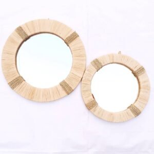Wall Round Raffia Mirror – Bohemian Mirror in natural raffia
