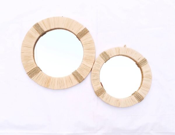 Wall Round Raffia Mirror - Bohemian Mirror in natural raffia