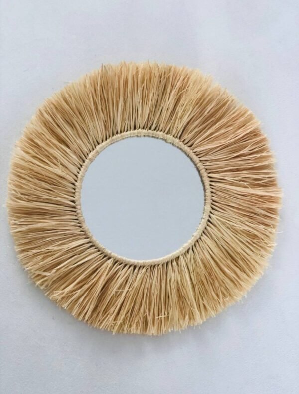 Wall Decor Mirror in natural raffia - Wall Sun Raffia Mirror - Made by Moroccan handmade