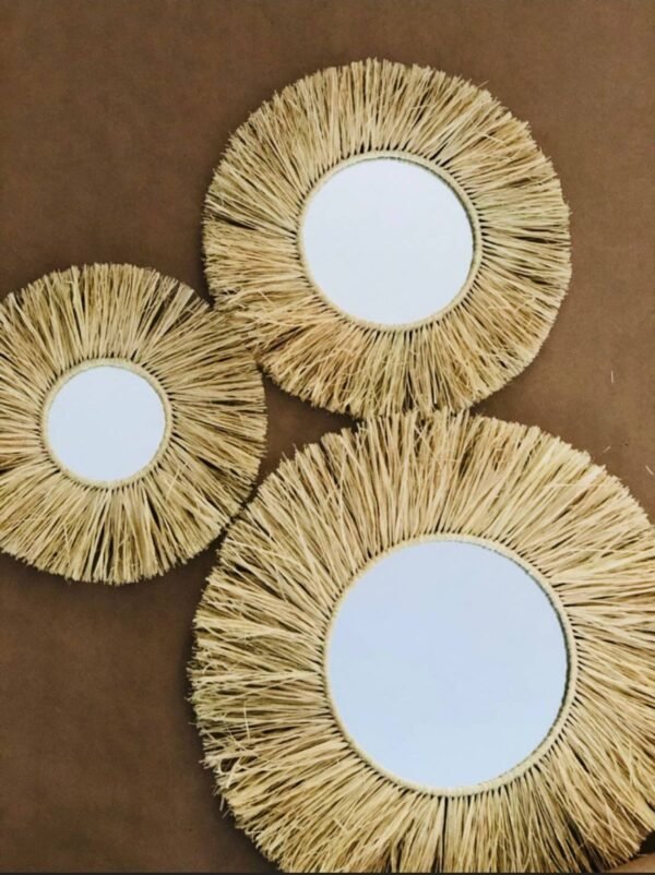 Wall Decor Mirror in natural raffia - Wall Sun Raffia Mirror - Made by Moroccan handmade - Image 3