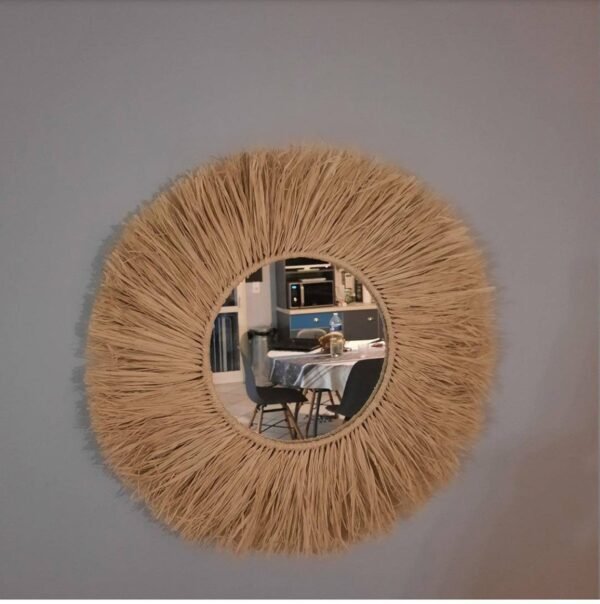 Wall Decor Mirror in natural raffia - Wall Sun Raffia Mirror - Made by Moroccan handmade - Image 5