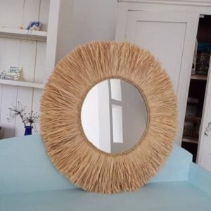 Wall Decor Mirror in natural raffia – Wall Sun Raffia Mirror – Made by Moroccan handmade