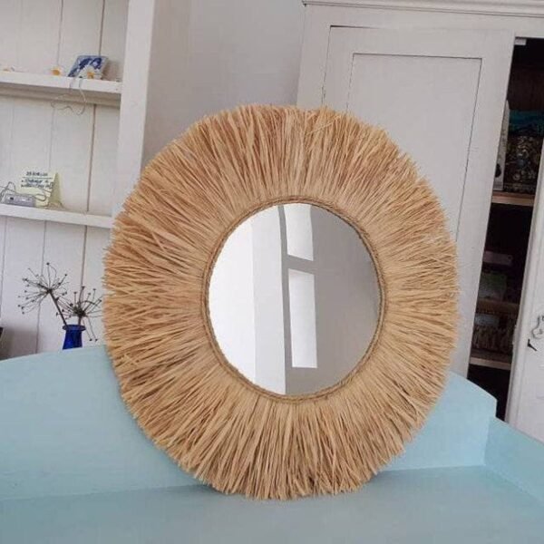Wall Decor Mirror in natural raffia - Wall Sun Raffia Mirror - Made by Moroccan handmade - Image 2