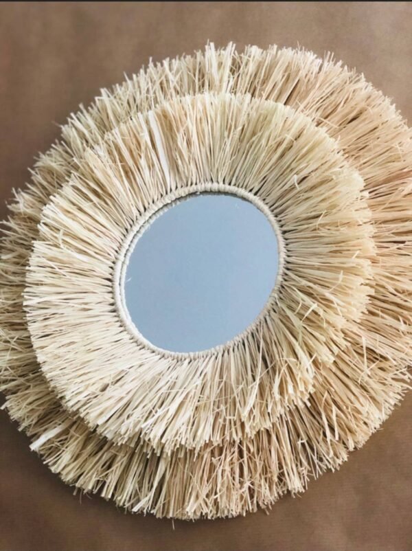 Round Wall Mirror in natural raffia - Wall Sun Raffia Mirror - Made by Moroccan handmade - Image 5