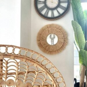Round Wall Mirror in natural raffia – Wall Sun Raffia Mirror – Made by Moroccan handmade