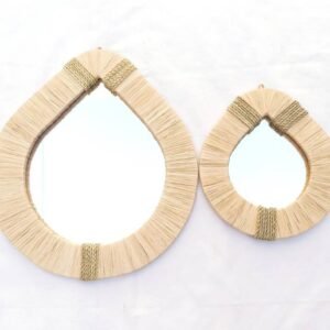 Wall Teardrop Raffia Mirror – Bohemian Mirror in natural raffia