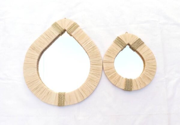 Wall Teardrop Raffia Mirror - Bohemian Mirror in natural raffia