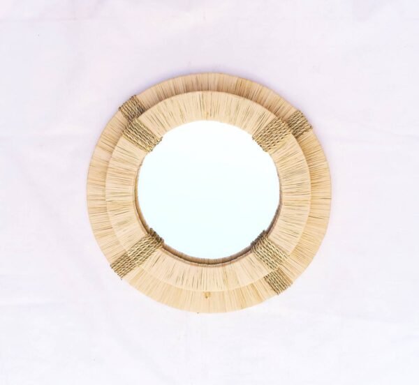 Wall Round Raffia Mirror - Bohemian Mirror in natural raffia - Image 5