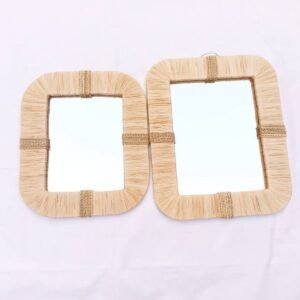 Wall Mirror Bohemian in natural raffia , Rectangular Mirrors , Wall Decor , Wall Mirror , Ethnic Raphia Mirror