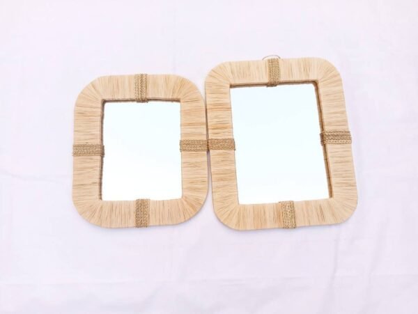 Wall Mirror Bohemian in natural raffia , Rectangular Mirrors , Wall Decor , Wall Mirror , Ethnic Raphia Mirror - Image 2