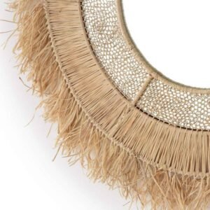 Wall Sun Mirror In Natural Raffia Made By Moroccan Handicraft
