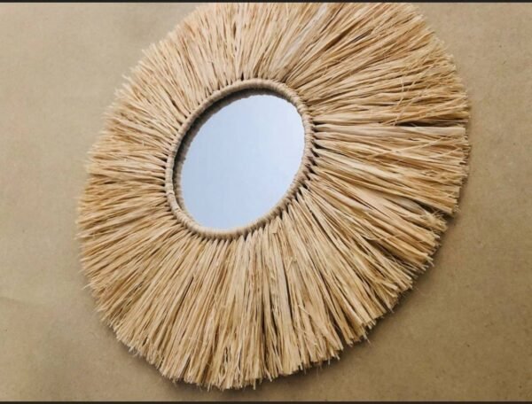 Wall Decor Mirror in natural raffia - Wall Sun Raffia Mirror - Made by Moroccan handmade - Image 6
