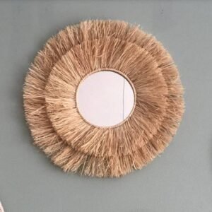 Round Wall Mirror in natural raffia – Wall Sun Raffia Mirror – Made by Moroccan handmade