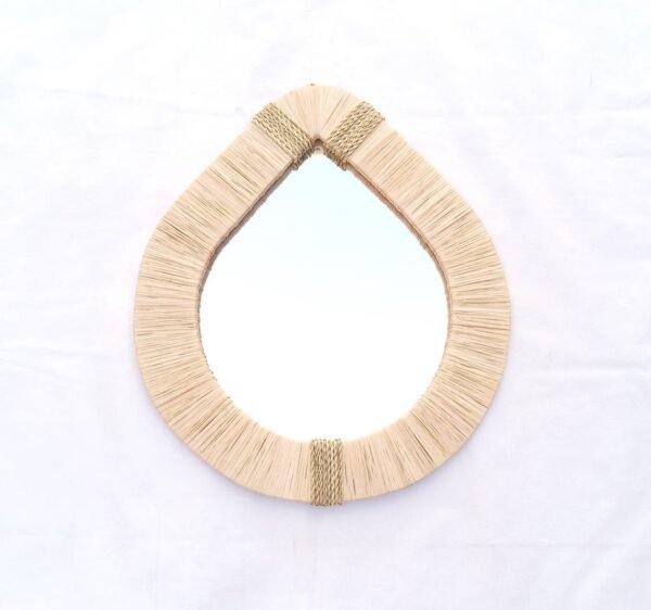 Wall Teardrop Raffia Mirror - Bohemian Mirror in natural raffia - Image 3