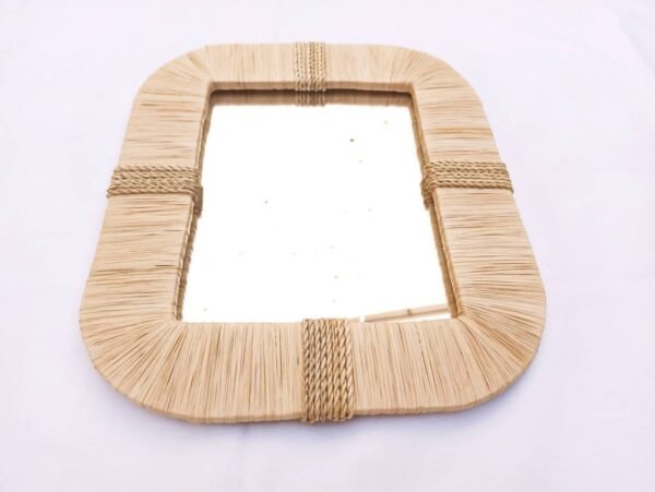 Wall Mirror Bohemian in natural raffia , Rectangular Mirrors , Wall Decor , Wall Mirror , Ethnic Raphia Mirror - Image 5
