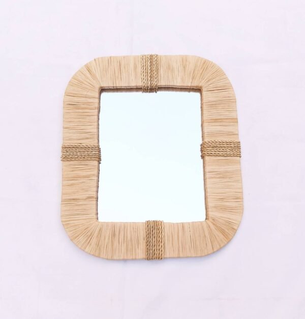 Wall Mirror Bohemian in natural raffia , Rectangular Mirrors , Wall Decor , Wall Mirror , Ethnic Raphia Mirror