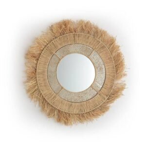 Wall Sun Mirror In Natural Raffia Made By Moroccan Handicraft