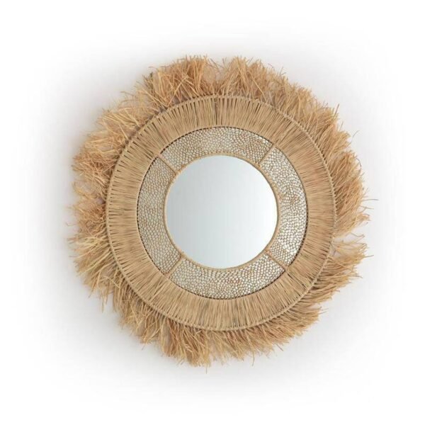 Wall Sun Mirror In Natural Raffia Made By Moroccan Handicraft
