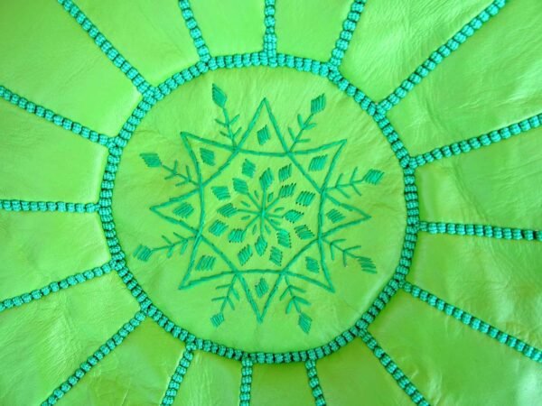 light kelly green leather-pouf with top embroidery- Best apartment Moroccan decor - Ottomans Poufs - Footstool poufs - 100% handmade - Unstuffed leather poof - Image 7