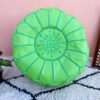 Pouf en cuir vert kelly clair avec broderie sur le dessus - Meilleur décor marocain pour appartement - Poufs ottomans - Repose-pieds poufs - Fait à la main à 100 % - Pouf en cuir non garni