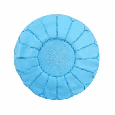 Genuine Moroccan Goat Leather Pouf Ottoman – Light Blue Unstuffed Footstool