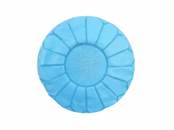Light blue Moroccan pouf - Best apartment decor - Ottomans Poufs - Footstool poufs - 100% handmade - Unstuffed leather poof