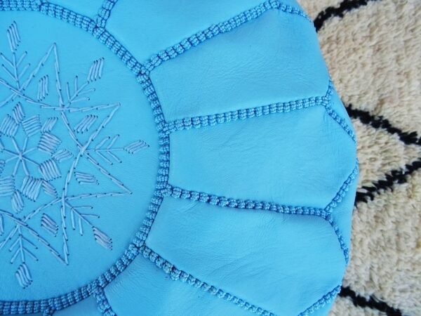 Light blue Moroccan pouf - Best apartment decor - Ottomans Poufs - Footstool poufs - 100% handmade - Unstuffed leather poof - Image 5