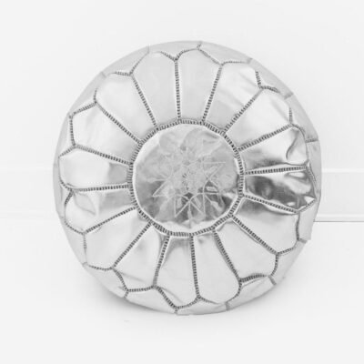 Silver Metallic Moroccan Pouf – Unstuffed Accent Ottoman & Footstool